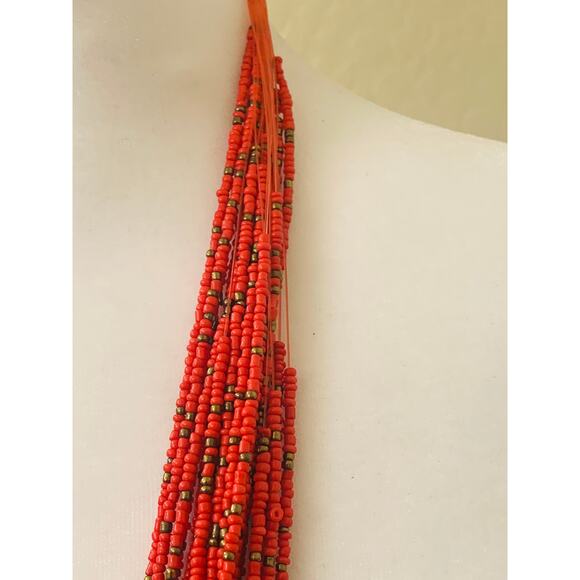 20 Strand Red Beaded Necklace, Seed Beads - Picture 3 of 6
